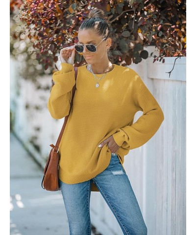 Women's 2024 Fall Long Balloon Sleeve Crew Neck Sweater Tops Waffle Knit Soft Pullover Jumper Mustard $24.00 Sweaters