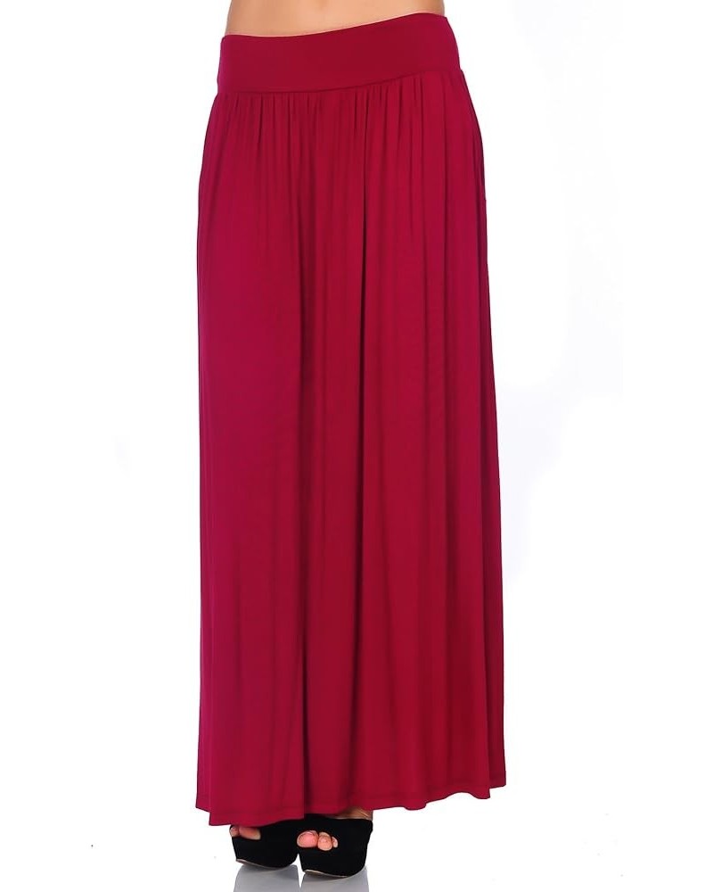 Women's High Waist Shirring Long Length Maxi Skirt with Pockets (Size: S-5X) Wine $12.99 Skirts