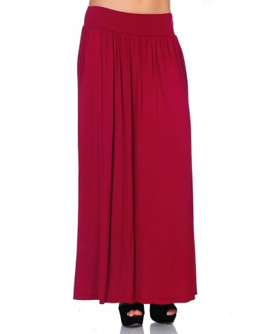 Women's High Waist Shirring Long Length Maxi Skirt with Pockets (Size: S-5X) Wine $12.99 Skirts