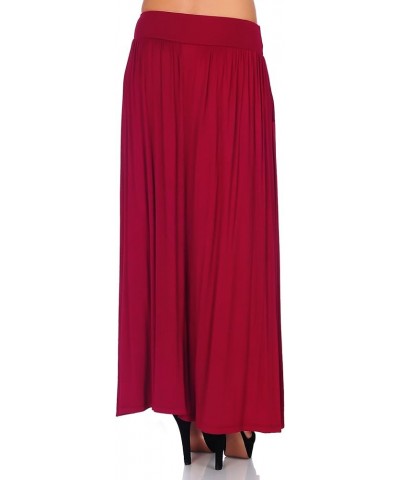 Women's High Waist Shirring Long Length Maxi Skirt with Pockets (Size: S-5X) Wine $12.99 Skirts