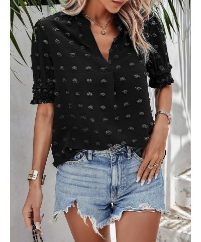 Womens Tops, Summer Casual Short Sleeve V Neck Solid Flowy Top Loose Tunic Blouses Shirts 2393black $14.72 Tops