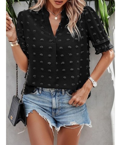 Womens Tops, Summer Casual Short Sleeve V Neck Solid Flowy Top Loose Tunic Blouses Shirts 2393black $14.72 Tops