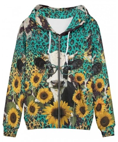 Womens Hoodies Zip Up Lightweight Long Sleeve Thin Hooded Sweathsirt Trendy Jacket Sunflower Cow Leopard $15.58 Hoodies & Swe...