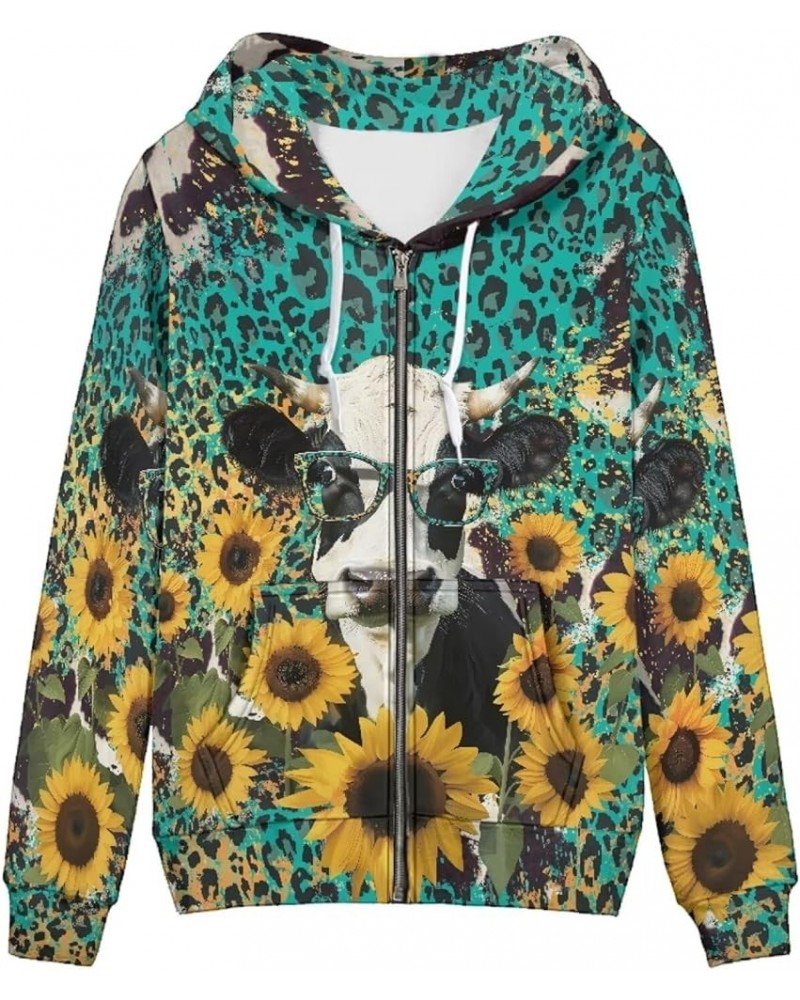 Womens Hoodies Zip Up Lightweight Long Sleeve Thin Hooded Sweathsirt Trendy Jacket Sunflower Cow Leopard $15.58 Hoodies & Swe...