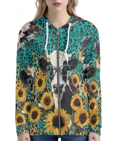 Womens Hoodies Zip Up Lightweight Long Sleeve Thin Hooded Sweathsirt Trendy Jacket Sunflower Cow Leopard $15.58 Hoodies & Swe...