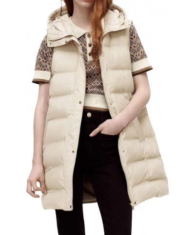 Womens Long Puffer Vest Sleeveless Coats Quilted Vests Outerwear Jackets with Hood Apricot $22.08 Vests