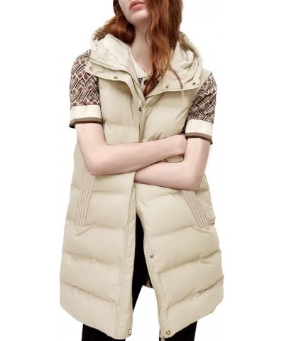 Womens Long Puffer Vest Sleeveless Coats Quilted Vests Outerwear Jackets with Hood Apricot $22.08 Vests