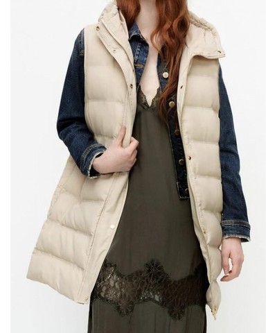 Womens Long Puffer Vest Sleeveless Coats Quilted Vests Outerwear Jackets with Hood Apricot $22.08 Vests