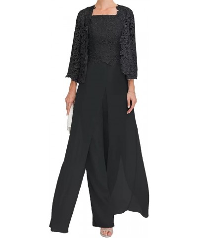 Women's 3 Pieces Mother of The Bride Pant Suits for Wedding Plus Size Formal Evening Gown with Jacket Pant Sets Black $43.86 ...