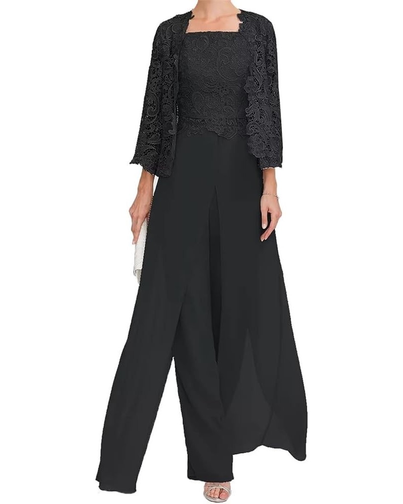 Women's 3 Pieces Mother of The Bride Pant Suits for Wedding Plus Size Formal Evening Gown with Jacket Pant Sets Black $43.86 ...