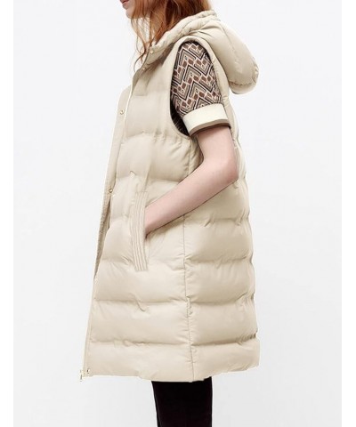 Womens Long Puffer Vest Sleeveless Coats Quilted Vests Outerwear Jackets with Hood Apricot $22.08 Vests