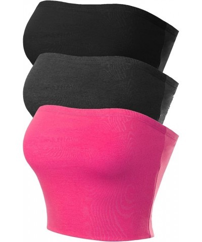 Women's Basic Casual Strapless Tube Top Packs 3pack - Black/Charcoal/Fuchsia $16.63 Tanks