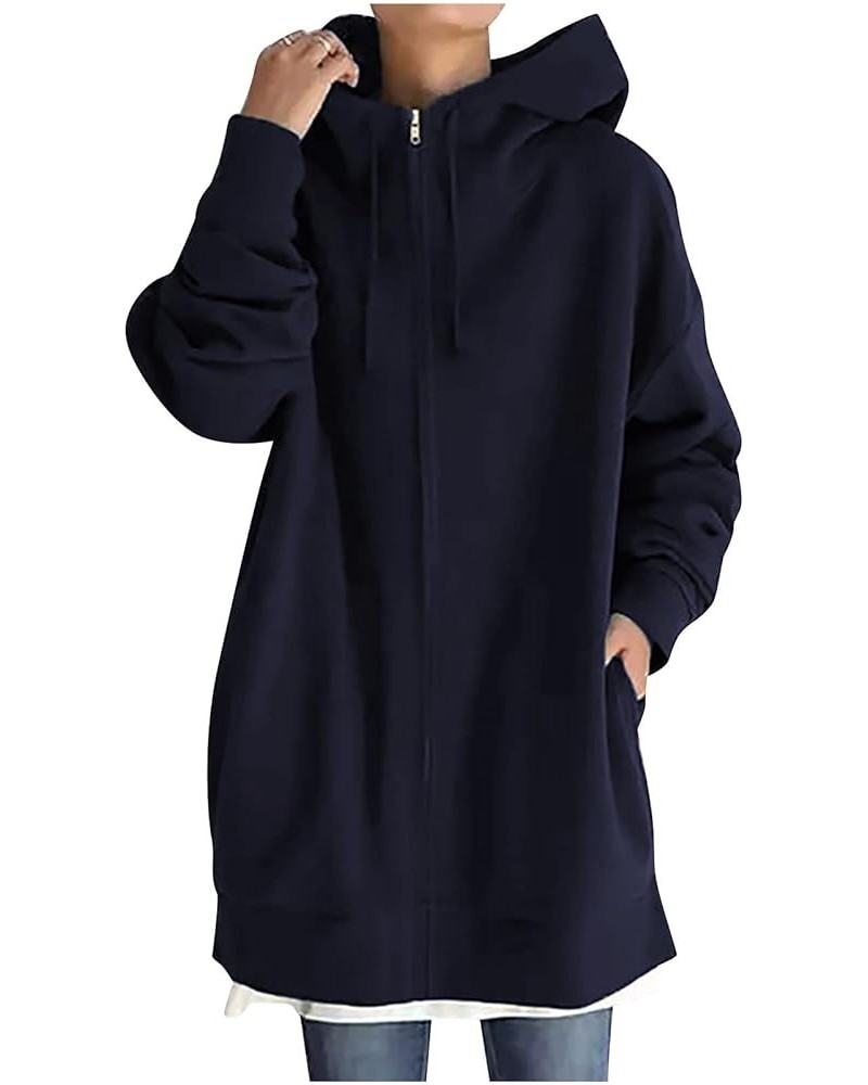 Zip up Sweatshirts for Women Fashion Design Long Hooded Sweatshirt Long Sleeve Casual Pullover with Pocket 02 Dark Blue $10.2...