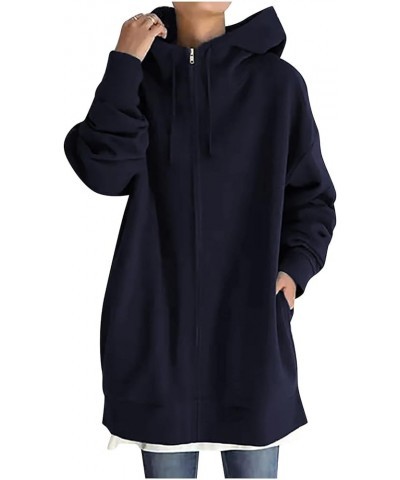 Zip up Sweatshirts for Women Fashion Design Long Hooded Sweatshirt Long Sleeve Casual Pullover with Pocket 02 Dark Blue $10.2...