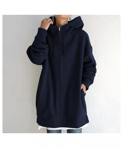 Zip up Sweatshirts for Women Fashion Design Long Hooded Sweatshirt Long Sleeve Casual Pullover with Pocket 02 Dark Blue $10.2...