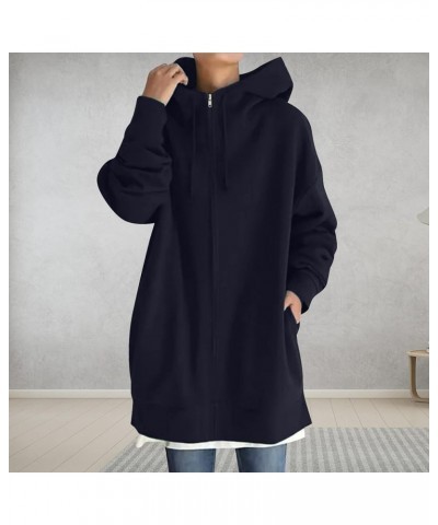 Zip up Sweatshirts for Women Fashion Design Long Hooded Sweatshirt Long Sleeve Casual Pullover with Pocket 02 Dark Blue $10.2...