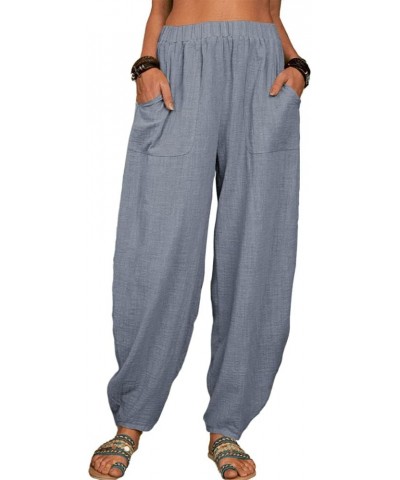 Women Fashion Solid Loose Harem Pants Capri Baggy Pants Casual Linen Long Pants Gray $15.75 Pants