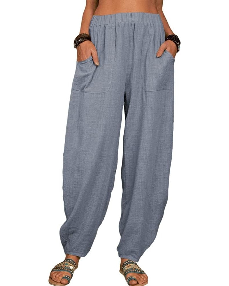 Women Fashion Solid Loose Harem Pants Capri Baggy Pants Casual Linen Long Pants Gray $15.75 Pants