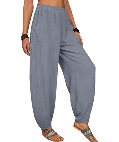 Women Fashion Solid Loose Harem Pants Capri Baggy Pants Casual Linen Long Pants Gray $15.75 Pants