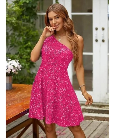 Sequin Homecoming Dresses One Shoulder Sparkly Short Prom Dress Sexy Backless Cocktail Mini Dress for Teens SK22 Red $30.33 D...