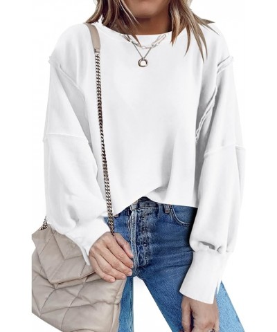 Womens Oversized Crewneck Sweatshirt Side Slit Long Sleeve Pullover Slouchy Fit Tops White $17.28 Hoodies & Sweatshirts