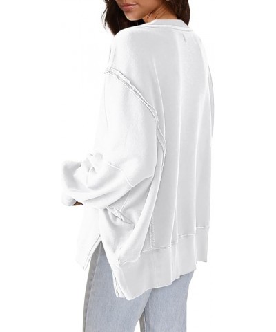 Womens Oversized Crewneck Sweatshirt Side Slit Long Sleeve Pullover Slouchy Fit Tops White $17.28 Hoodies & Sweatshirts