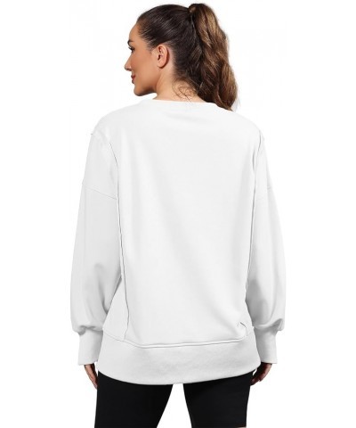 Womens Oversized Crewneck Sweatshirt Side Slit Long Sleeve Pullover Slouchy Fit Tops White $17.28 Hoodies & Sweatshirts