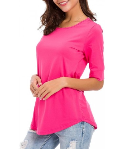 Women's Casual T Shirts Cotton Mid Sleeve Summer Basic Tunics Tee Tops Fashion Rose Red $11.00 T-Shirts