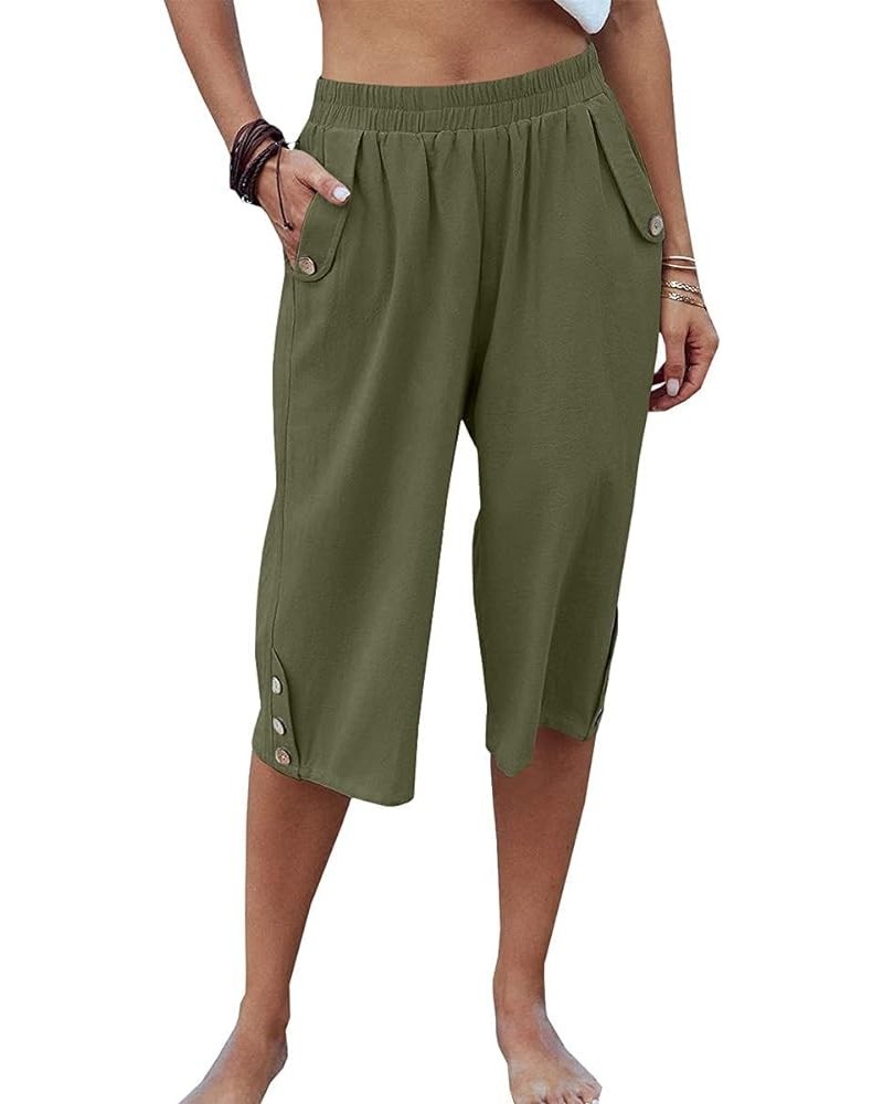 Womens Capri Pants Casual Cropped Pants Elastic Waist Summer Trousers 3/4 Length Pants with Pockets S-XXL Green $16.31 Pants