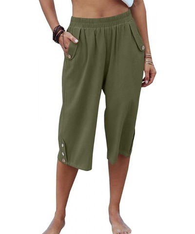 Womens Capri Pants Casual Cropped Pants Elastic Waist Summer Trousers 3/4 Length Pants with Pockets S-XXL Green $16.31 Pants