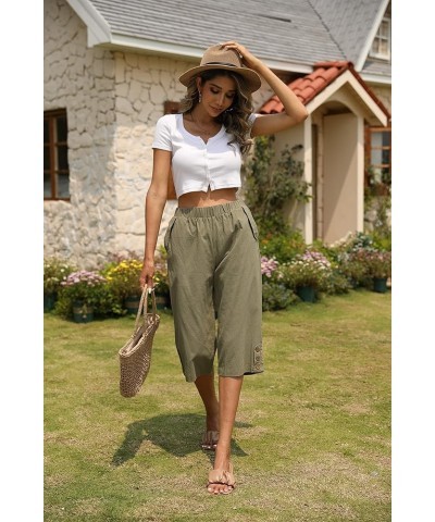 Womens Capri Pants Casual Cropped Pants Elastic Waist Summer Trousers 3/4 Length Pants with Pockets S-XXL Green $16.31 Pants