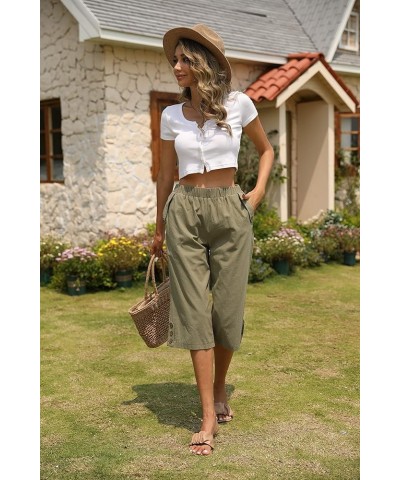 Womens Capri Pants Casual Cropped Pants Elastic Waist Summer Trousers 3/4 Length Pants with Pockets S-XXL Green $16.31 Pants