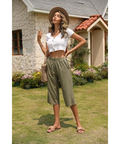 Womens Capri Pants Casual Cropped Pants Elastic Waist Summer Trousers 3/4 Length Pants with Pockets S-XXL Green $16.31 Pants