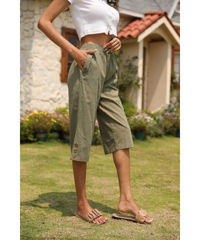 Womens Capri Pants Casual Cropped Pants Elastic Waist Summer Trousers 3/4 Length Pants with Pockets S-XXL Green $16.31 Pants