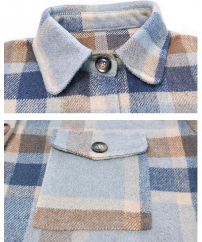 Womens Fall long Flannel Plaid Grey Shacket Jacket Button UP Shirts Trench Coat Blue $24.95 Coats