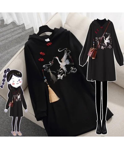 Women' Winter Chinese Style Hoodies Sweatshirt Dress Hanfu Long Sleeve Embroidery Thicken Cheongsam Plus Size S3 $21.23 Hoodi...