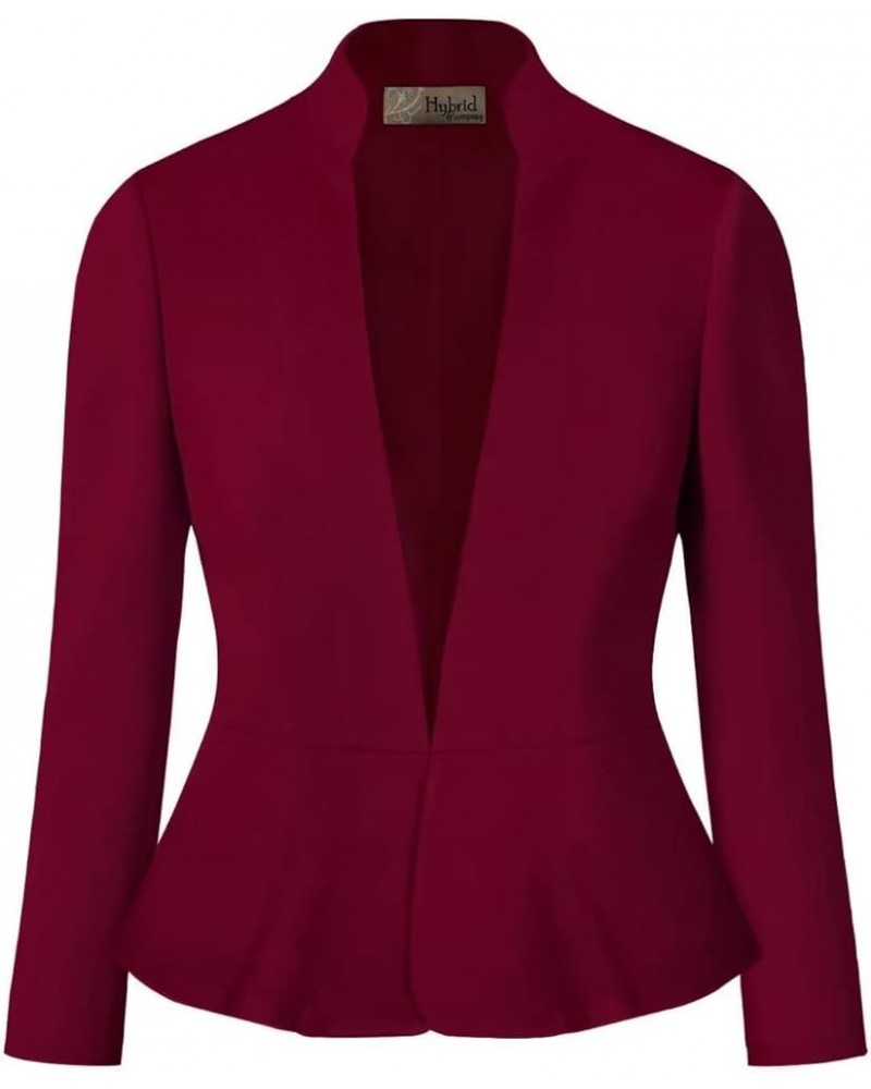 Women's Casual Work Office Elegant Open Front Premium Nylon Ponte Stretch Blazer Jacket Jk1135-wine $13.44 Blazers