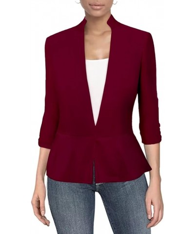 Women's Casual Work Office Elegant Open Front Premium Nylon Ponte Stretch Blazer Jacket Jk1135-wine $13.44 Blazers