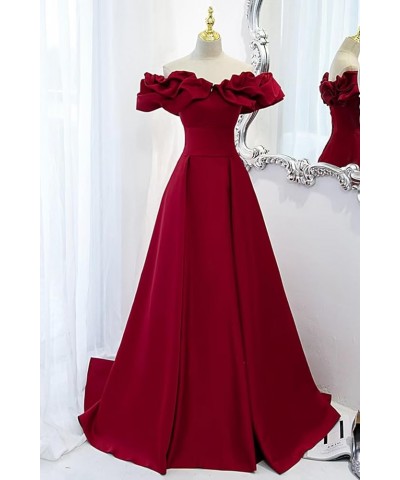 Off The Shoulder Satin Prom Dresses A Line Wedding Ball Gown Ruched Fommal Evening Gown with Train for Women Wisteria $32.00 ...