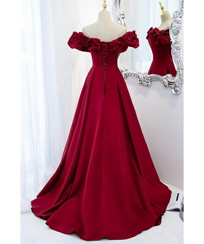 Off The Shoulder Satin Prom Dresses A Line Wedding Ball Gown Ruched Fommal Evening Gown with Train for Women Wisteria $32.00 ...