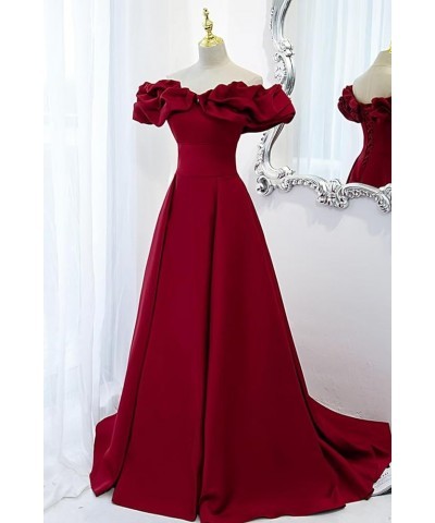 Off The Shoulder Satin Prom Dresses A Line Wedding Ball Gown Ruched Fommal Evening Gown with Train for Women Wisteria $32.00 ...