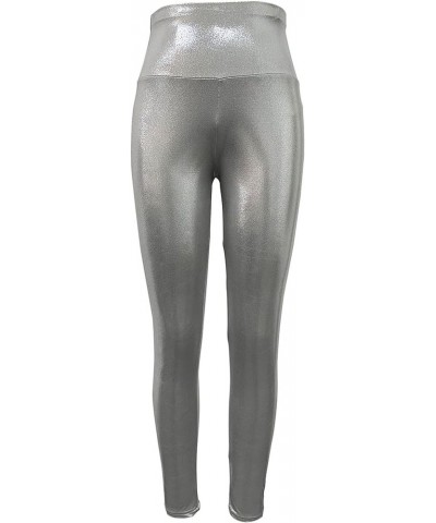 Women's Shiny Metallic Leggings High Waist Stretch Active Yoga Pants Performance Clubwear Tights Light Gray $10.35 Leggings