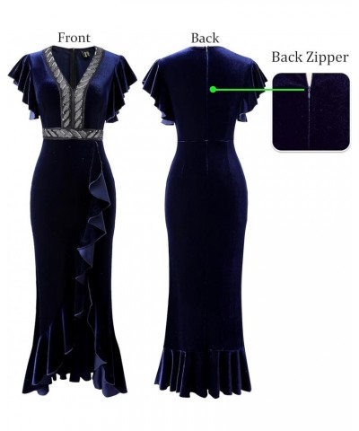 Womens Beaded V Neck Ruffle Sleeve Formal Prom High Split Maxi Dress 2023 Wedding Guest Bridesmaid Evening Long Gown Blue Vel...