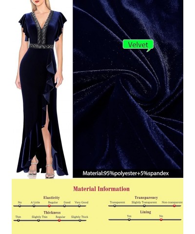 Womens Beaded V Neck Ruffle Sleeve Formal Prom High Split Maxi Dress 2023 Wedding Guest Bridesmaid Evening Long Gown Blue Vel...