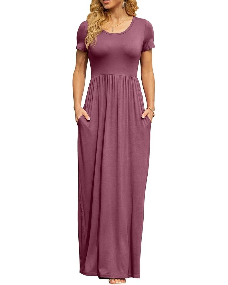 Women's Short Sleeve Maxi Dresses Casual Empire Waist Long Dress with Pockets Mauve $24.41 Dresses