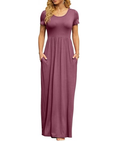 Women's Short Sleeve Maxi Dresses Casual Empire Waist Long Dress with Pockets Mauve $24.41 Dresses