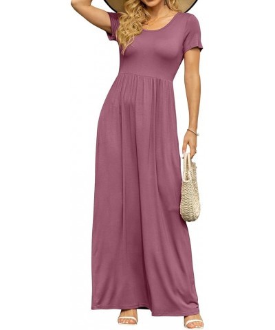 Women's Short Sleeve Maxi Dresses Casual Empire Waist Long Dress with Pockets Mauve $24.41 Dresses