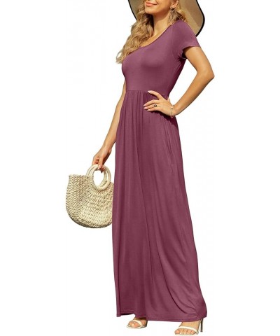 Women's Short Sleeve Maxi Dresses Casual Empire Waist Long Dress with Pockets Mauve $24.41 Dresses