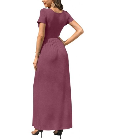 Women's Short Sleeve Maxi Dresses Casual Empire Waist Long Dress with Pockets Mauve $24.41 Dresses