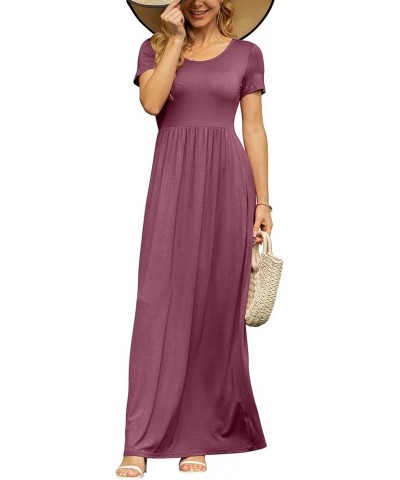 Women's Short Sleeve Maxi Dresses Casual Empire Waist Long Dress with Pockets Mauve $24.41 Dresses